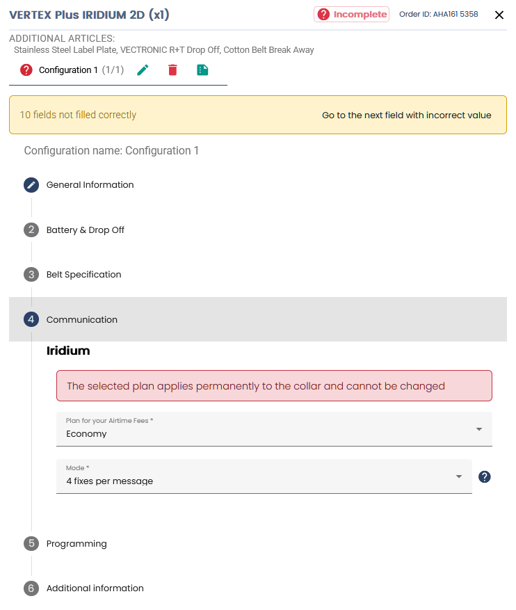 Order item configuration view